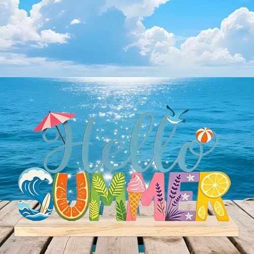 Hello Summer Sign Funny Metal Summer Decor Table Centerpiece Decoration With Wood Base for Home Patio Shelf Outdoor Indoor Office Bar Party 11.8×5.7 Inch - Image 6