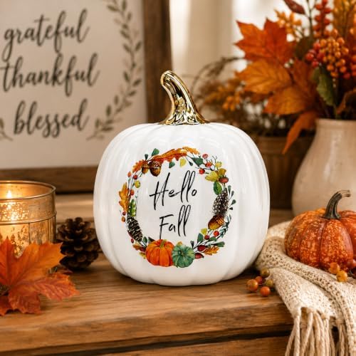 Midnight Manor LED Lighted Ceramic Jacko Lantern Pumpkin Halloween (Hello Fall) - Image 2
