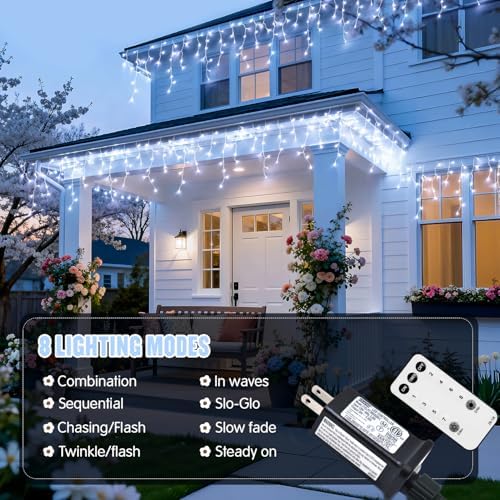 JMEXSUSS 38.8ft 400 LED White Icicle Lights for Outside - Image 3