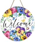 Welcome Spring Summer Floral Flowers Front Door Sign, Pansy Forget by Bolisom