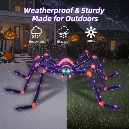 HOYECHI Halloween Decorations Giant Spider 6.8ft - Big Spider Holiday Decor Outdoor, Light Up Spider with 115 LED Lights for Front Yard Porch Gardens Party Outside Halloween Decorations - Black - Image 5