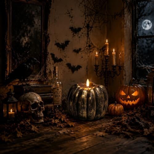 Halloween Decorations Indoor, Large Flameless Pumpkin Candle, Black - Image 6