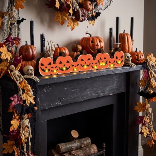 Yousoontic Halloween Table Decorations, Light up Pumpkin Table Centerpieces Spooky Wooden Sign Decorations with LED Lights 3D Block Pumpkin Decor for Halloween Tabletop Mantel Desk Home Office Party - Image 6