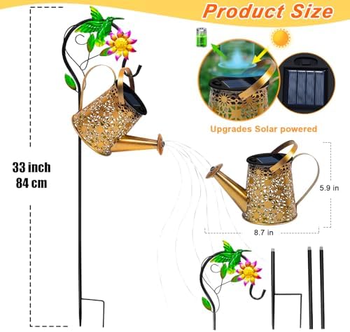 Solar Garden Lights Outdoor Decor, Hummingbird Watering Can Waterproof - Image 7