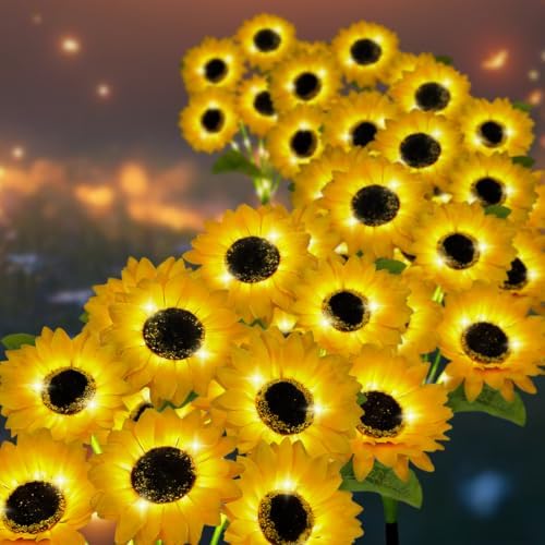 MorTime 2 Pack Solar Sunflower Lights, Outdoor Garden Waterproof Solar Lights with 12 Sunflower Lights for Patio Garden Backyard Holiday Yard Party Wedding Outdoor Spring Decor - Image 5