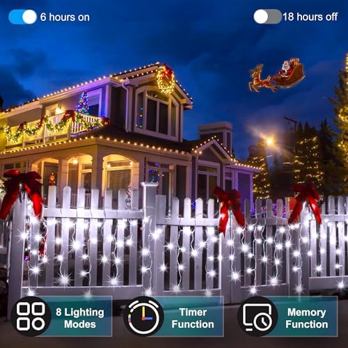 612 LED 60FT Christmas Icicle Lights, 136 Drops, 12 Modes, Cool White - Image 2