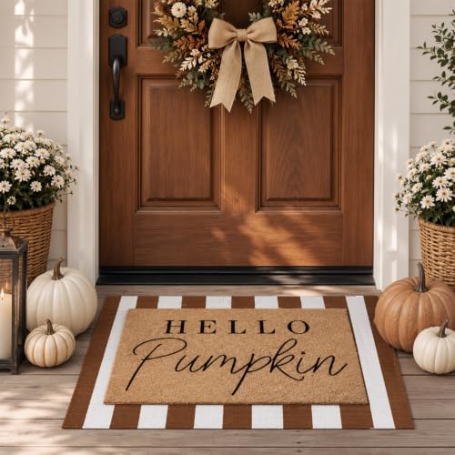 Tinideya 2 Pcs Hello Pumpkin Doormat Set, Brown White - Image 4