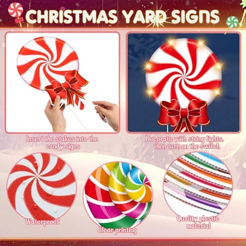 Blosssound 12 Pcs Christmas Candy Signs Stakes LED Yard Pathway Decor - Image 3