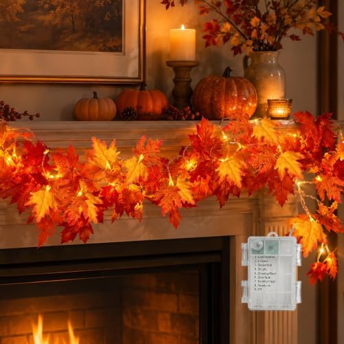 Fall Maple Leaf String Lights, 14.7 ft, 30 LED, Battery-Powered by Unknown