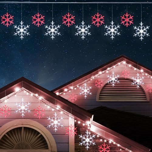 Christmas Snowflake Icicle Lights-9ft 150LED Twinkling Christmas Lights with Timer, Waterproof Connectable Hanging 10 Drop for Eave Window Porch Xmas Indoor Outdoor Decoration (Red and White) by TWINKVILLA
