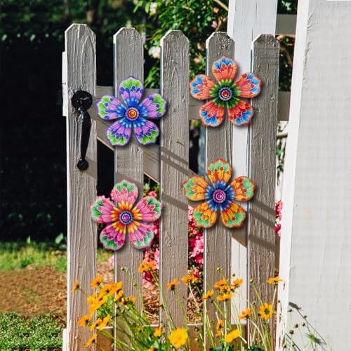 Giyyomtr Metal Flowers Wall Decor - 4pcs Metal Wall Art Hanging Decorations for Outdoor Fence Garden Yard Patio Decor - Image 2