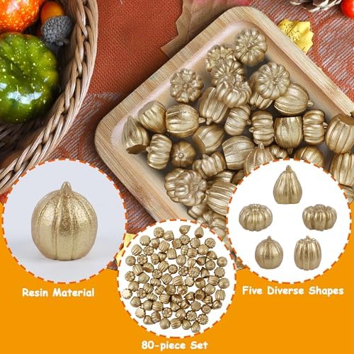 winemana 80Pcs Mini Pumpkins for Crafts, Fall Decorations for Home, Gold - Image 5