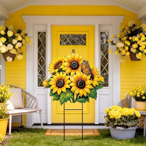 Amyhill 20 Inch Summer Sunflower Metal Outdoor Decor Garden Stake - Image 2