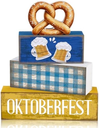 Yuntau 4 Pcs Oktoberfest Table Decorations Wooden Beer Blocks sign by Yuntau