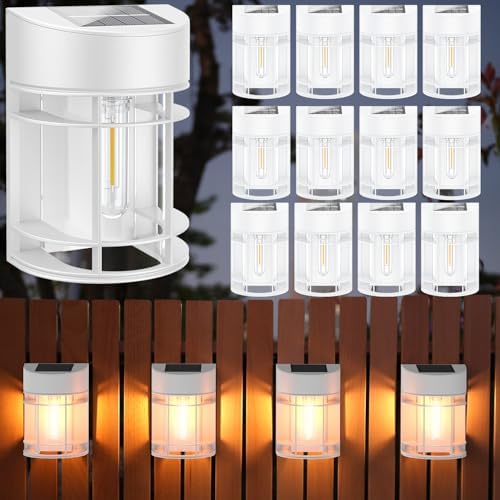 Solar Fence Lights, 12 Pack Waterproof Solar Lights Outdoor, 3000K Warm White LED Outdoor Solar Lights for Fence Garden Yard Step Stairs Patio Décor by DOESLAG
