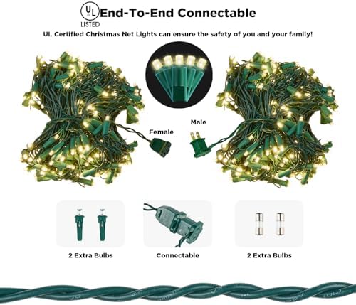 Led Net Lights Christmas Lights Outdoor 200Led 9 ftx 6ft Upgraded WarmWhite Christmas Net Lighting, Waterproof 5mm LED Wide Angle Outdoor Indoor Mesh Net Light for Trees, Bushes, Shrubs Decorations - Image 4