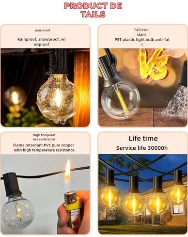 100FT Outdoor String Lights with 102 Shatterproof G40 LED Clear Globe Bulbs for Indoor/Outdoor, 2-Pack 50FT Connectable Hanging Lights for Party Decor - Image 3