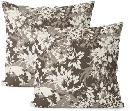 Boho Outdoor Grey Brown Floral Vintage Pillow Covers 18x18 Set of 2 by JEFERSO