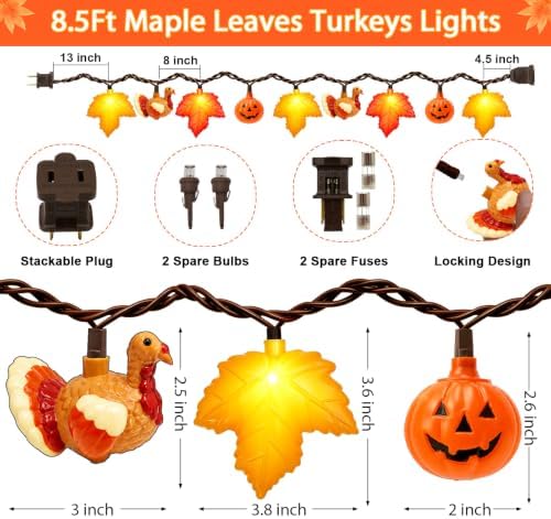 Fall Decor, Fall Turkey Lights, 8.5 FT 10LED Thanksgiving Lights, Outdoor - Image 2