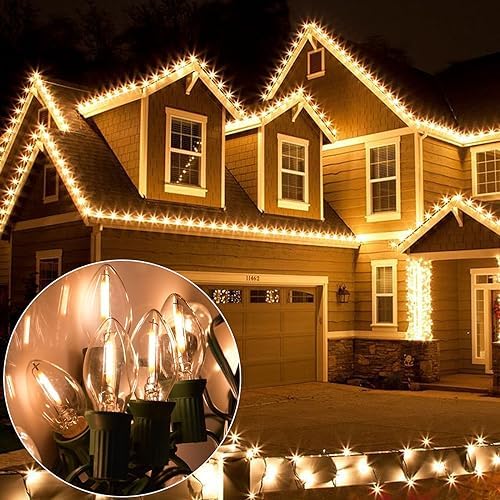 SUNSGNE C7 LED Clear Christmas String Lights Outdoor, 25FT Vintage Christmas Tree Lights with 27 0.6W Bulbs(2 Spare) for Patio Porch Balcony Xmas Decor, Green Wire - Image 7