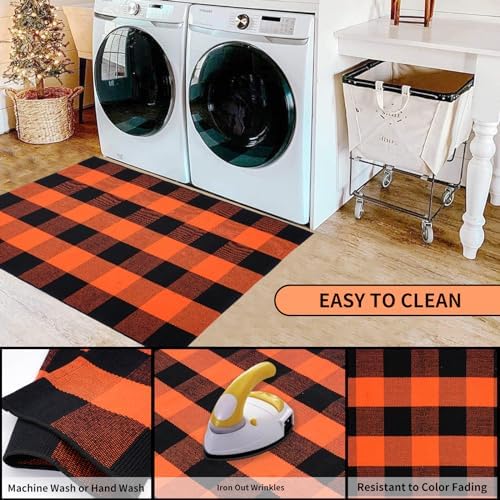 Buffalo Plaid Area Rug 27.5x43 in, Orange Black Indoor Outdoor Rug - Image 6