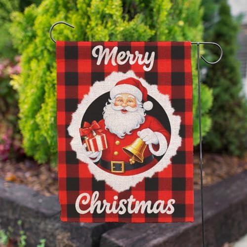Moslion Santa Claus Merry Christmas Garden Flag 12.5x18 Inch Red Black Classic Gingham Lattice Yard Flag Burlap Banners Vertical Double Sided for Farm House Outside - Image 5