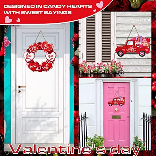 2 Pcs Happy Valentine's Day Signs Wreath Heart Hanging Wooden Door Sign Truck Gnome Valentine's Day Wall Decor for Home Wedding Anniversary Party, 2 Styles - Image 6