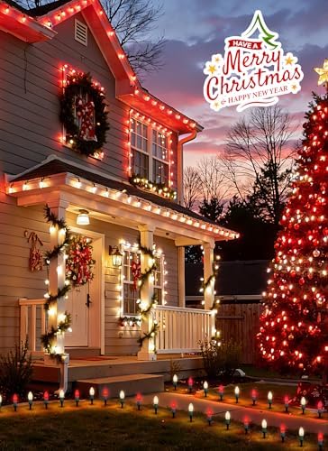 Brightown C9 Christmas Lights Outdoor, 25.7 Ft Strawberry C9 Christmas Pathway Lights with 20 LED Bulbs and Stakes, Christmas Decorations Outside Walkway Sidewalk Holiday, Red and Warm White - Image 7