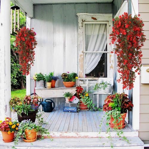 RECUTMS Artificial Fake Hanging Flowers Plants for Outdoors Decor 2Pcs - Image 5
