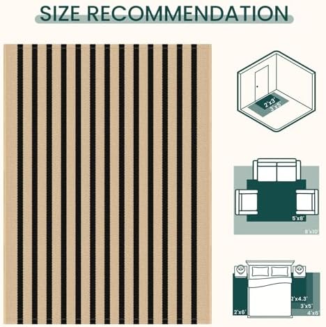 KOZYFLY 4x6 ft Brown and Black Striped Rug Front Door Rug Cotton Woven Rugs - Image 3