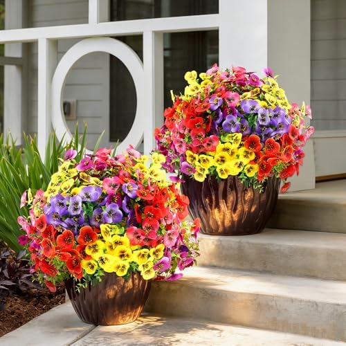 JEMONG Artificial Outdoor Pansy Flowers 18 Bundles Fake Silk Spring&Summer Plants for Outside Indoor Planter Front Door Porch Yard Patio windowsill Home Decor (Mix 6 Colors) - Image 4