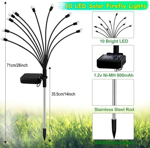 Kohlrabi Solar Garden Lights Outdoor, 10 Pack 80 LED Solar Purple Firefly Lights Waterproof, Sway by Wind, Halloween Swaying Light for Yard Patio Backyard Garden Planter Flower Bed Pathway Decoration - Image 2