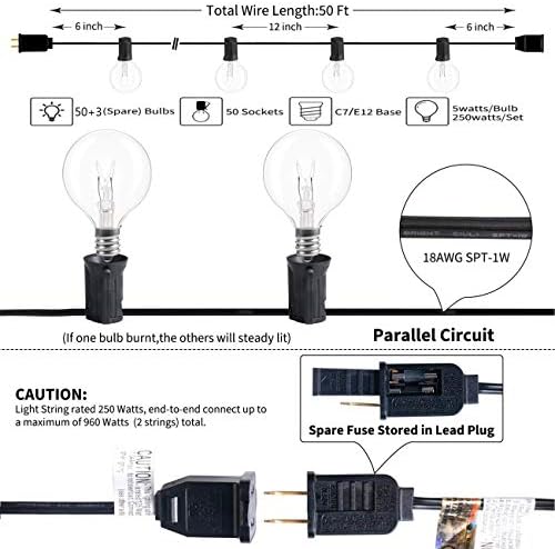 GOOTHY 50FT Outdoor Globe String Lights, G40 Patio Lights Outdoor Waterproof with 53 Clear Bulbs, Hanging Indoor Porch String Lights for Garden Bistro Party Outdoor Balcony Decorations- Black Cord - Image 2