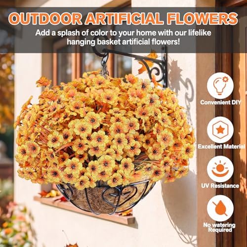 22 Pack Artificial Fall Flowers Mums for Outdoor Indoor(Fall Yellow) - Image 2