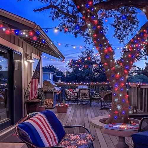 JMEXSUSS 200 LED 66ft Red White and Blue Lights Outdoor Plug in - Image 2
