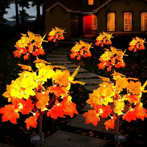 Fall Solar Lights Outdoor Decorative, 2Pack 40LED Solar Fall Lights Waterproof for Yard & Garden,Fall Outdoor Decorations for Yard, Maple Leaf Thanksgiving Halloween Christmas Grave Décor (2 Pack) by Aolupal