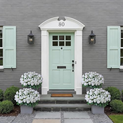 2Pcs Artificial Silk Rose Flower Topiary Tree for Front Porch Decor(White) - Image 4