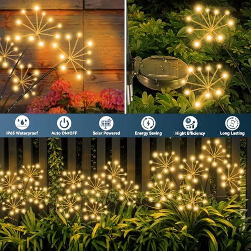 Solar Garden Lights 2 Pack Waterproof Swaying Starburst Lights Warm White - Image 4