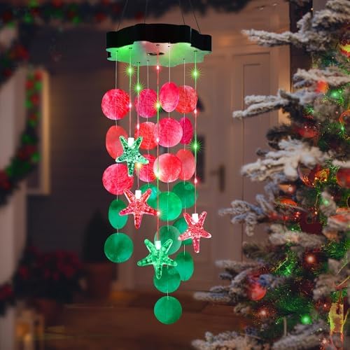 Solar Wind Chimes of Outside, Red & Green Solar Shell Gift for Mom Grandma by Zeiliuled