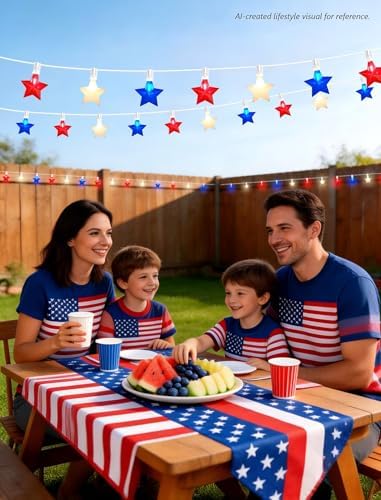 50FT 25-Light Patriotic Star Red White and Blue LED Star Lights - Image 5