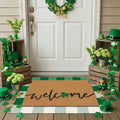 Drydiet Layered Welcome Door Mat with Clover, Green White Plaid Non Slip by Drydiet
