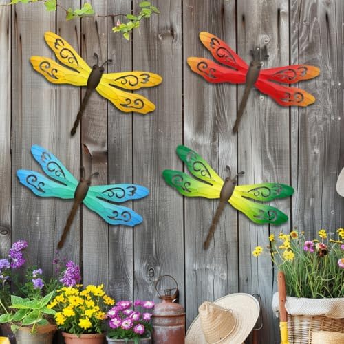 4 Pcs Metal Dragonfly Outdoor Wall Art Hanging Decor - Image 4