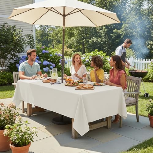 LUSHVIDA Rectangle Outdoor Tablecloth with Umbrella Hole 60x102 Inch Beige - Image 3