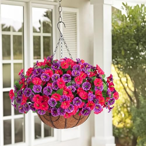 Ammyoo Artificial Fake Hanging Flowers with Basket for Spring Summer Decor - Image 2