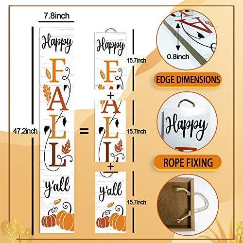 Happy Fall Y'all Wooden Porch Sign 47" Thanksgiving Large Welcome Porch Sign for Pumpkin Sign Autumn Home Front Door Yard Party Decor - Image 2