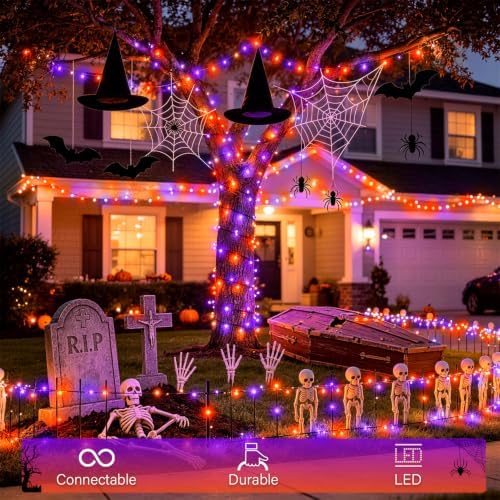 JMEXSUSS 250LED Orange and Purple Halloween String Lights Plug in - Image 3