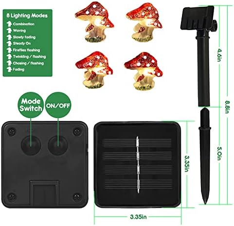 Garden Décor Solar Powered Outdoor String Light Mushroom Lamp Solar Garden Fairy Lights Mushroom Night Lights Gifts Cottage core Décor 14ft 40LEDs Solar Pathway Fence Yard Window Mushroom Decor - Image 7