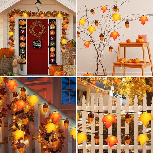 8.5Ft Fall Decor Maple Leaves Acorn Lights String, Fall String Lights Plug in with 10 LED Yellow/Orange Maple Leaf Acorn Light for Home Porch Fireplace Autumn Harvest Party Thanksgiving Decor, 0.48W - Image 6