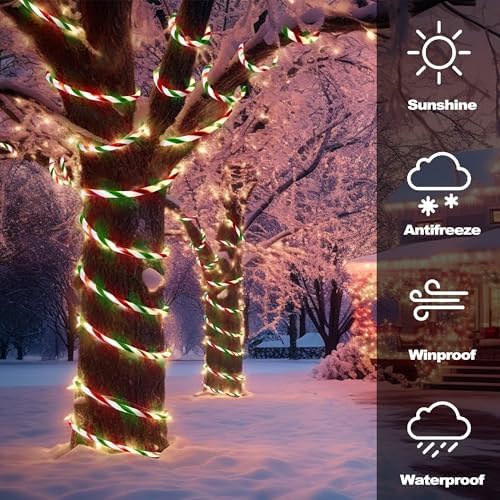 Toodour Christmas Candy Cane Lights, 50ft 360 LED Candy Cane Rope Lights Outdoor with 8 Modes, Connectable, Timer, Waterproof Red White Green Christmas Light for Garden Patio Bedroom Party Xmas Decor - Image 4