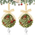 2 PCS Christmas Mistletoe Decoration Artificial Mistletoe Hanging Crystal Ornament Kissing Ball with Berry Bow for Doorway Home Xmas Tree Friendship Holiday Party Arch Ceiling Decor (Gold) by Unknown
